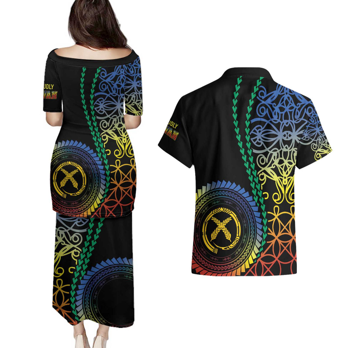 Proudly Ni-Van Sandroing Inspired Couples Matching Puletasi and Hawaiian Shirt Tafea Classic Style LT7 - Polynesian Pride