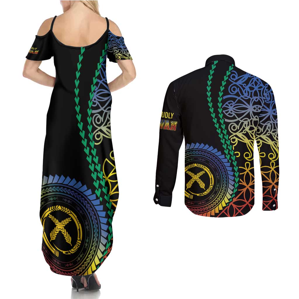 Proudly Ni-Van Sandroing Inspired Couples Matching Summer Maxi Dress and Long Sleeve Button Shirt Tafea Classic Style LT7 - Polynesian Pride