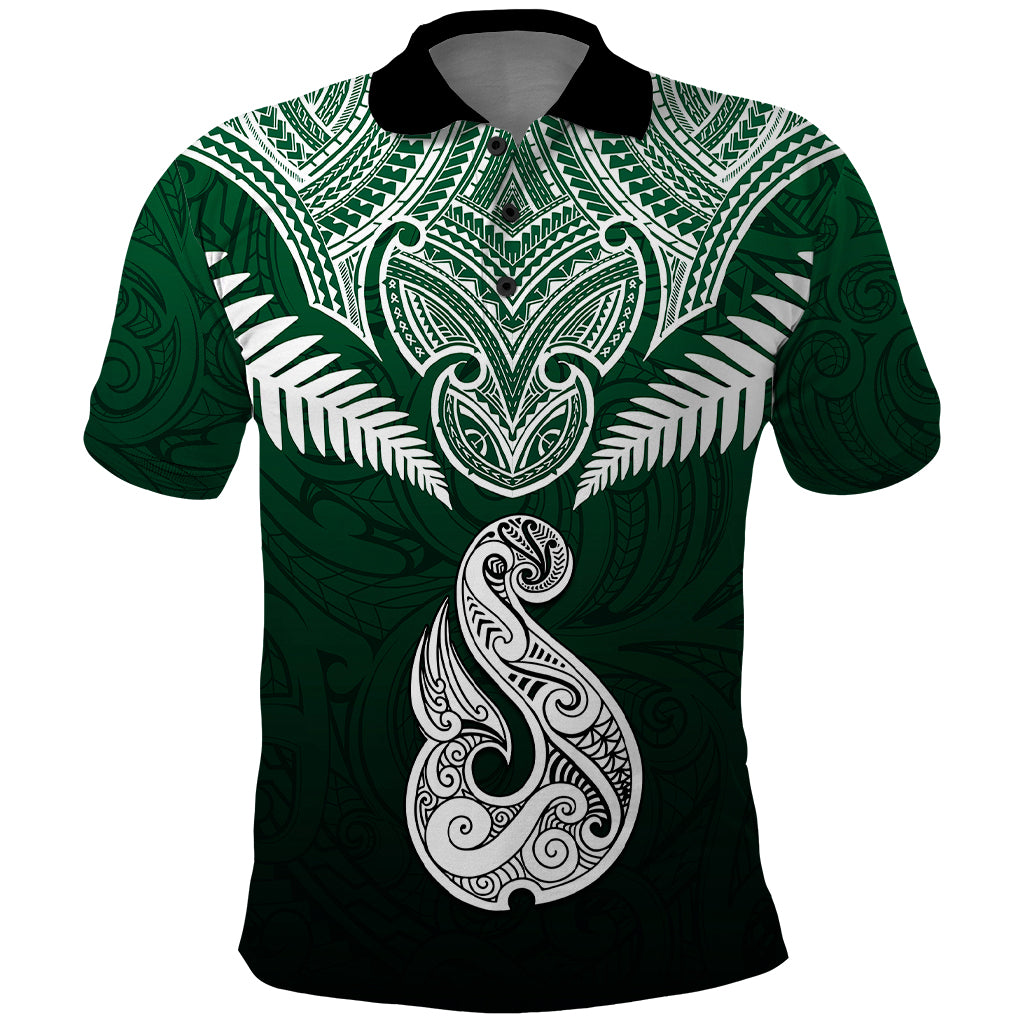 Personalised New Zealand Polo Shirt Hei Matau Mix Silver Fern Basic LT7 Green - Polynesian Pride