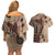 Bula Fiji Couples Matching Off Shoulder Short Dress and Hawaiian Shirt Shark Tail Beige Masi Tapa