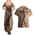 Bula Fiji Couples Matching Summer Maxi Dress and Hawaiian Shirt Shark Tail Beige Masi Tapa