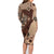 Bula Fiji Family Matching Long Sleeve Bodycon Dress and Hawaiian Shirt Shark Tail Beige Masi Tapa