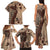 Bula Fiji Family Matching Tank Maxi Dress and Hawaiian Shirt Shark Tail Beige Masi Tapa