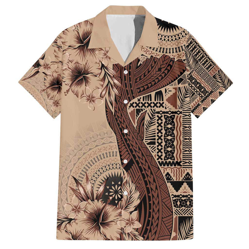 Bula Fiji Hawaiian Shirt Shark Tail Beige Masi Tapa