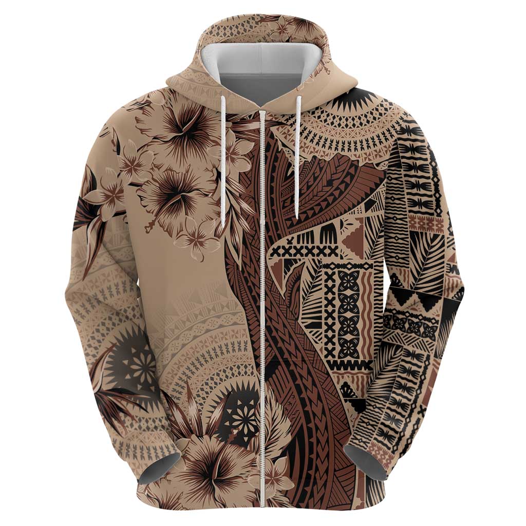 Bula Fiji Hoodie Shark Tail Beige Masi Tapa