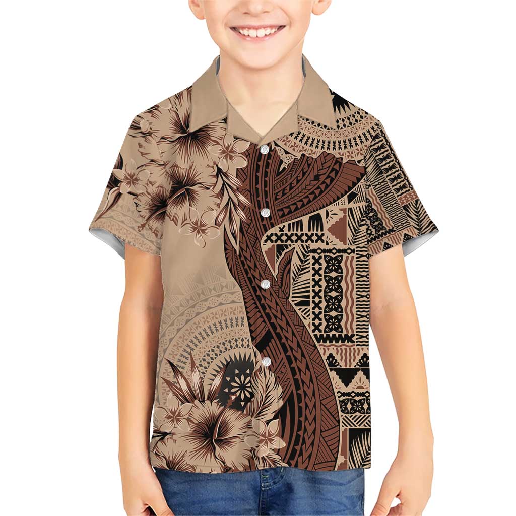 Bula Fiji Kid Hawaiian Shirt Shark Tail Beige Masi Tapa