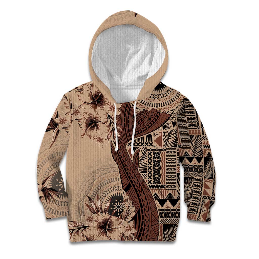 Bula Fiji Kid Hoodie Shark Tail Beige Masi Tapa