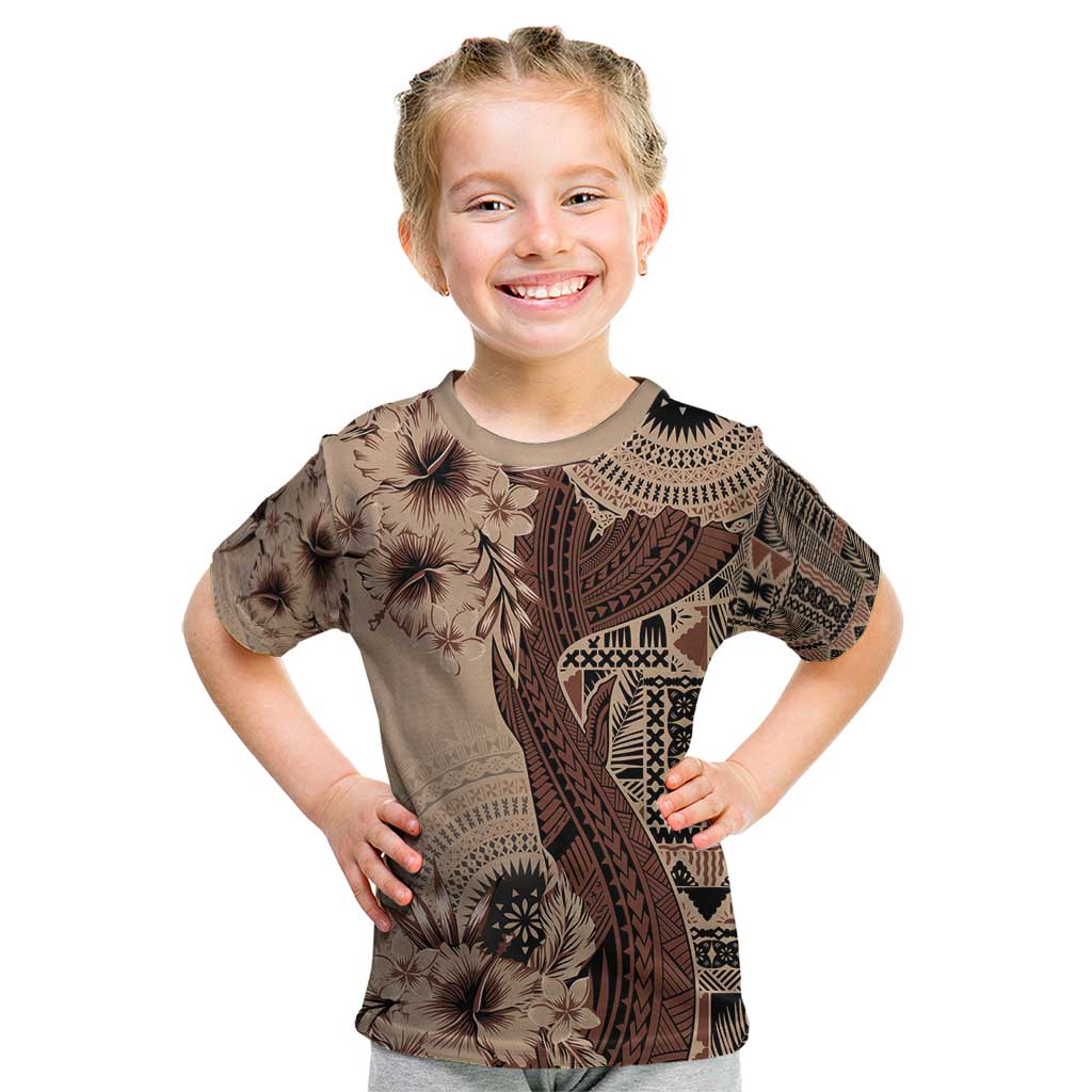 Bula Fiji Kid T Shirt Shark Tail Beige Masi Tapa