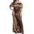 Bula Fiji Off Shoulder Maxi Dress Shark Tail Beige Masi Tapa