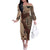 Bula Fiji Off The Shoulder Long Sleeve Dress Shark Tail Beige Masi Tapa