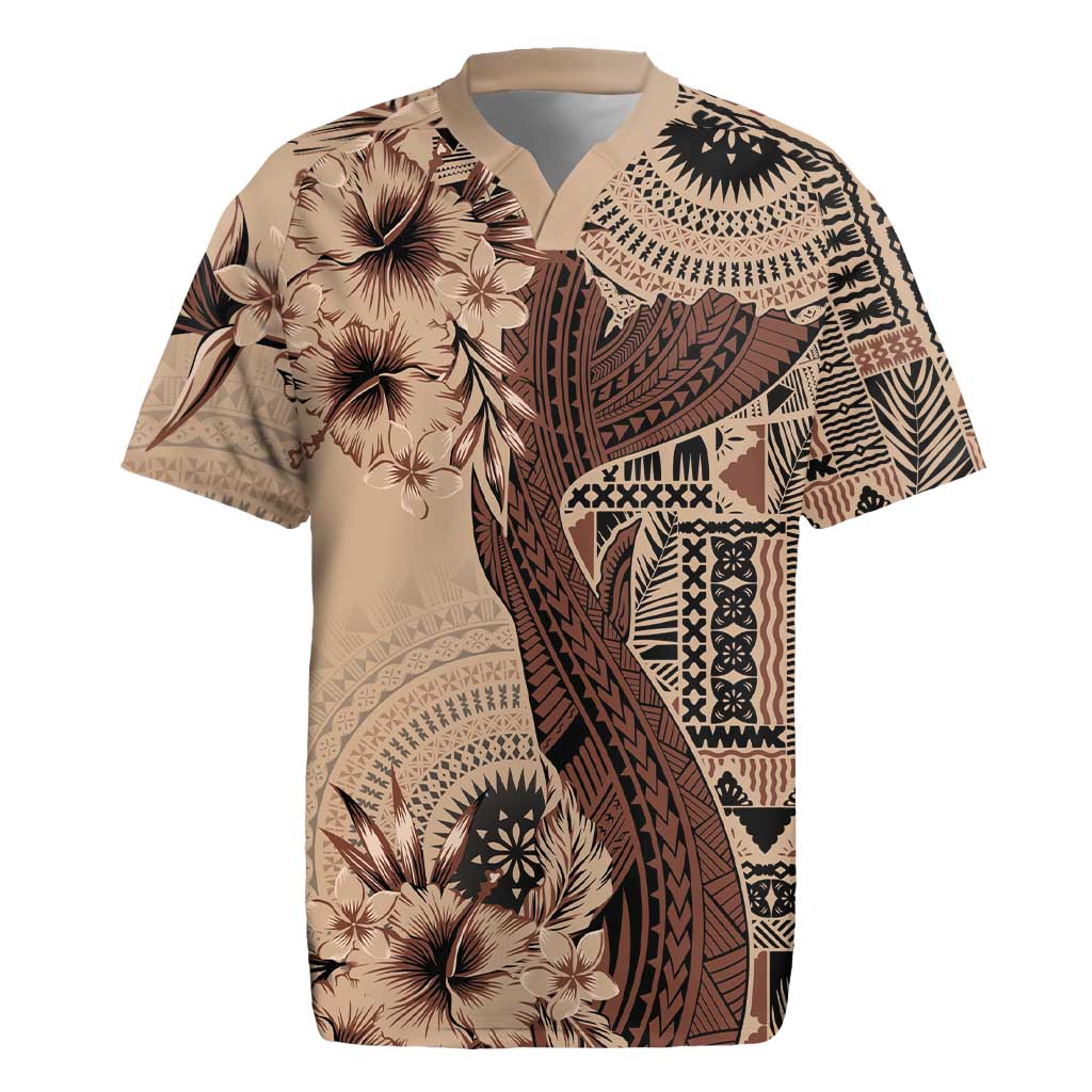 Bula Fiji Rugby Jersey Shark Tail Beige Masi Tapa