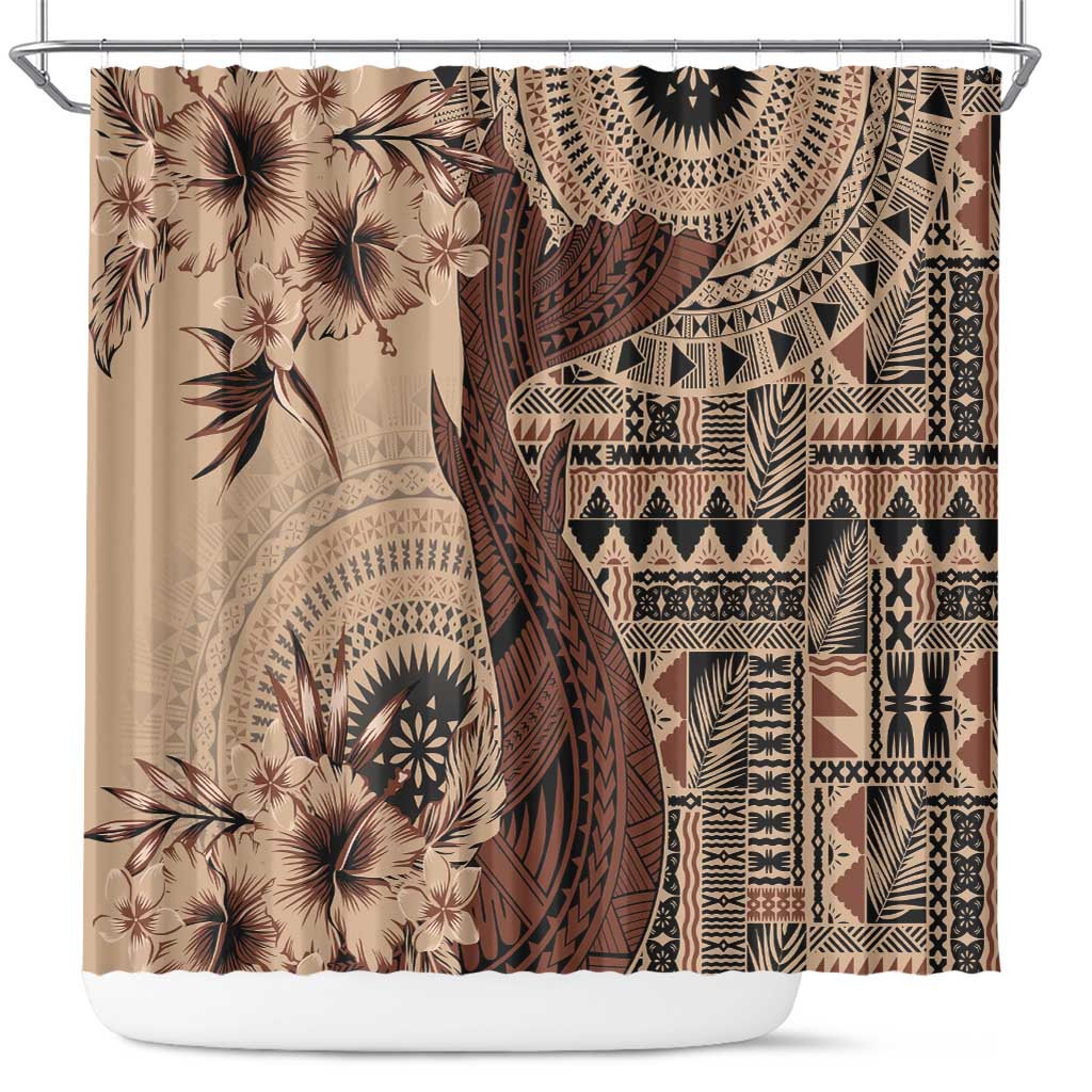 Bula Fiji Shower Curtain Shark Tail Beige Masi Tapa