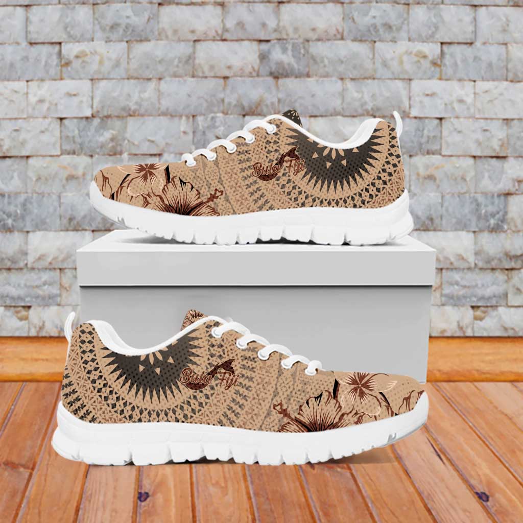 Bula Fiji Personalised Sneakers Shark Tail Beige Masi Tapa