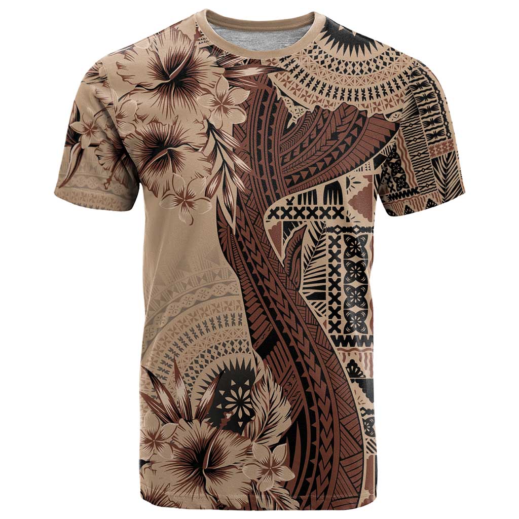 Bula Fiji T Shirt Shark Tail Beige Masi Tapa