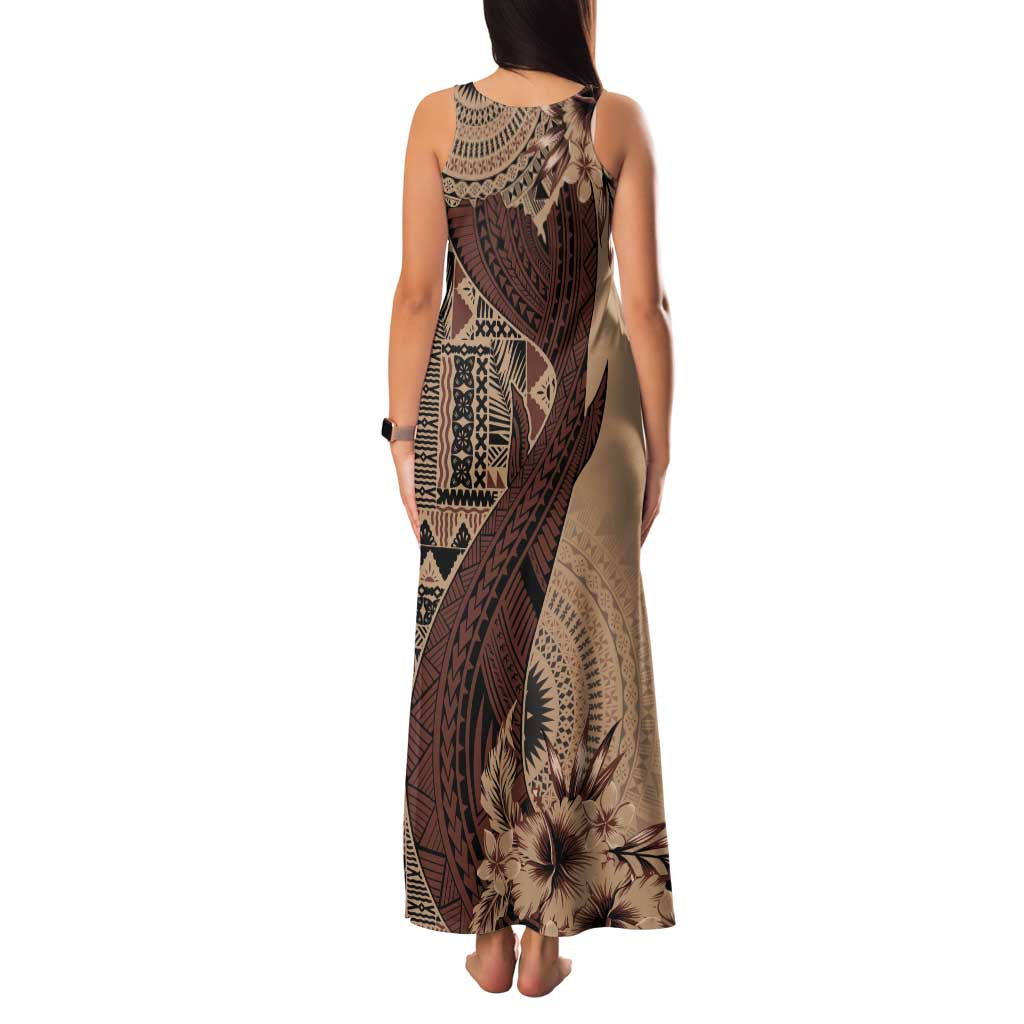 Bula Fiji Tank Maxi Dress Shark Tail Beige Masi Tapa