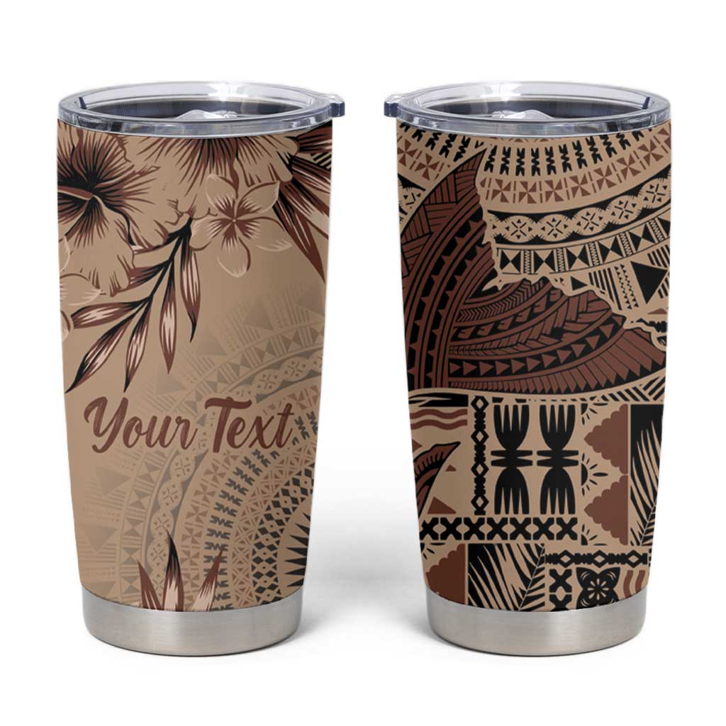 Bula Fiji Personalised Tumbler Cup Shark Tail Beige Masi Tapa