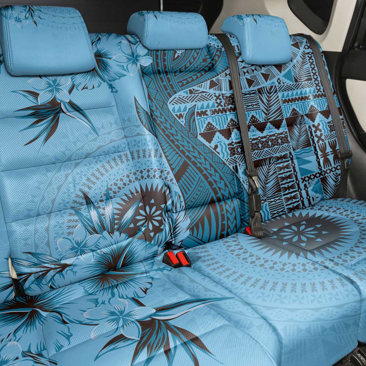 Bula Fiji Back Car Seat Cover Shark Tail Turquoise Masi Tapa