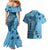 Bula Fiji Couples Matching Mermaid Dress and Hawaiian Shirt Shark Tail Turquoise Masi Tapa