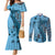 Bula Fiji Couples Matching Mermaid Dress and Long Sleeve Button Shirt Shark Tail Turquoise Masi Tapa