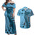 Bula Fiji Couples Matching Off Shoulder Maxi Dress and Hawaiian Shirt Shark Tail Turquoise Masi Tapa