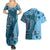 Bula Fiji Couples Matching Summer Maxi Dress and Hawaiian Shirt Shark Tail Turquoise Masi Tapa