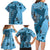 Bula Fiji Family Matching Long Sleeve Bodycon Dress and Hawaiian Shirt Shark Tail Turquoise Masi Tapa