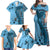 Bula Fiji Family Matching Off Shoulder Maxi Dress and Hawaiian Shirt Shark Tail Turquoise Masi Tapa