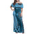 Bula Fiji Family Matching Off Shoulder Maxi Dress and Hawaiian Shirt Shark Tail Turquoise Masi Tapa