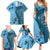 Bula Fiji Family Matching Summer Maxi Dress and Hawaiian Shirt Shark Tail Turquoise Masi Tapa