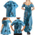 Bula Fiji Family Matching Summer Maxi Dress and Hawaiian Shirt Shark Tail Turquoise Masi Tapa