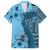 Bula Fiji Family Matching Summer Maxi Dress and Hawaiian Shirt Shark Tail Turquoise Masi Tapa