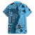 Bula Fiji Family Matching Summer Maxi Dress and Hawaiian Shirt Shark Tail Turquoise Masi Tapa