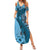 Bula Fiji Family Matching Summer Maxi Dress and Hawaiian Shirt Shark Tail Turquoise Masi Tapa