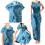 Bula Fiji Family Matching Tank Maxi Dress and Hawaiian Shirt Shark Tail Turquoise Masi Tapa