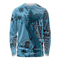 Bula Fiji Long Sleeve Shirt Shark Tail Turquoise Masi Tapa