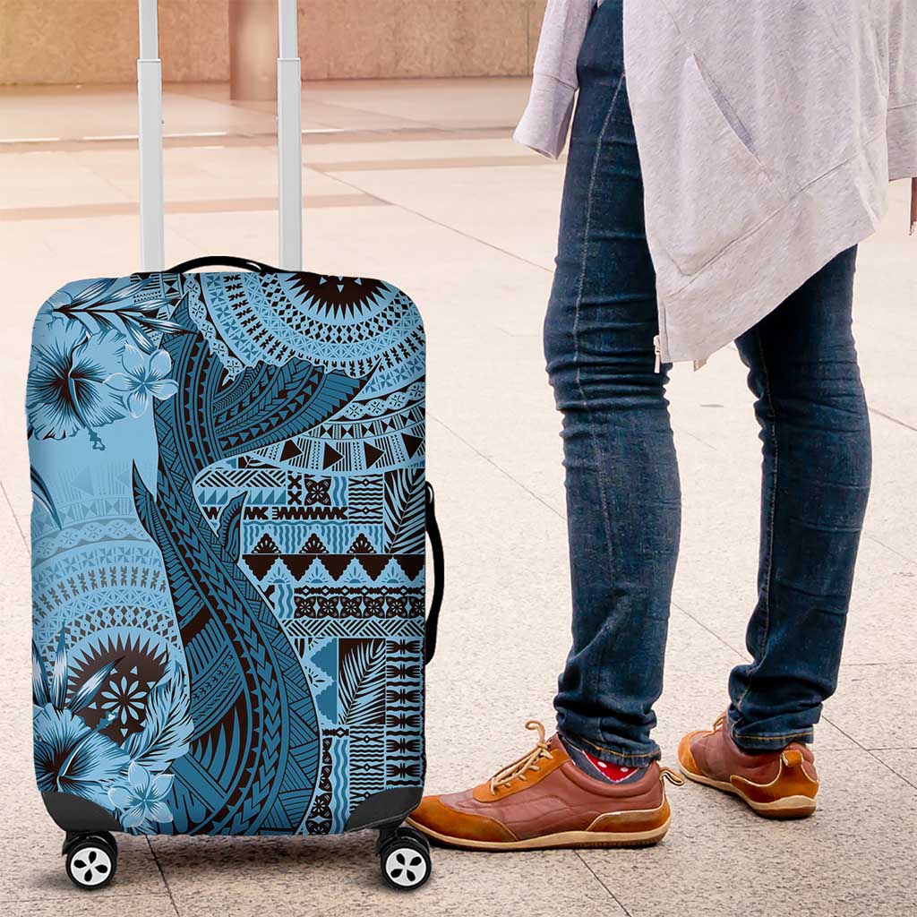 Bula Fiji Luggage Cover Shark Tail Turquoise Masi Tapa