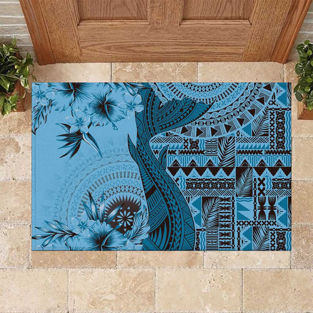 Bula Fiji Rubber Doormat Shark Tail Turquoise Masi Tapa