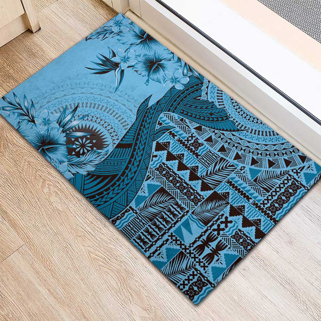 Bula Fiji Rubber Doormat Shark Tail Turquoise Masi Tapa