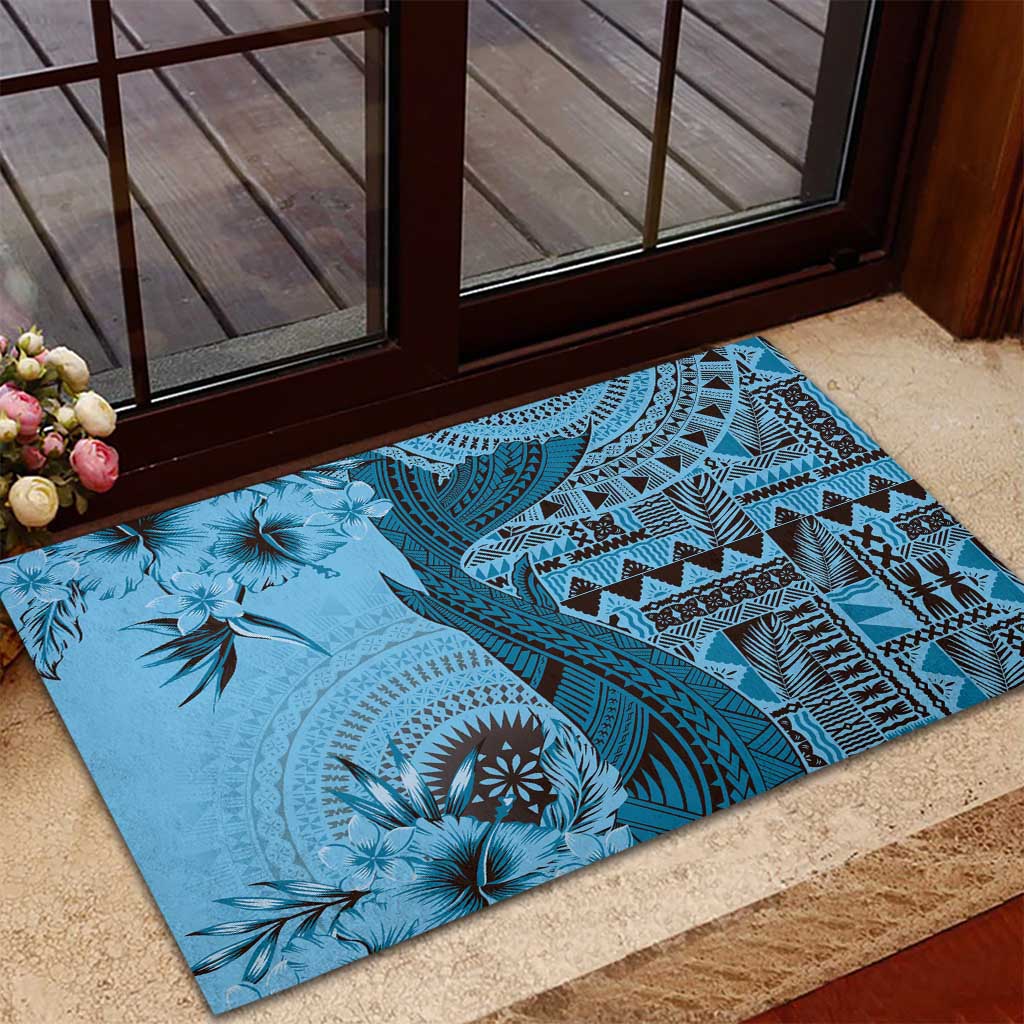 Bula Fiji Rubber Doormat Shark Tail Turquoise Masi Tapa