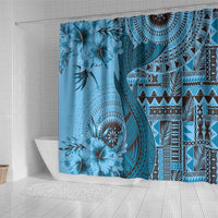 Bula Fiji Shower Curtain Shark Tail Turquoise Masi Tapa