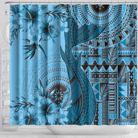 Bula Fiji Shower Curtain Shark Tail Turquoise Masi Tapa