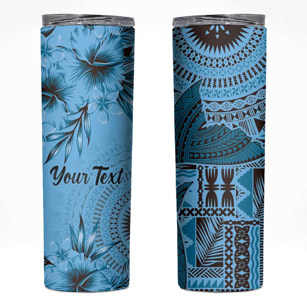 Bula Fiji Personalised Skinny Tumbler Shark Tail Turquoise Masi Tapa