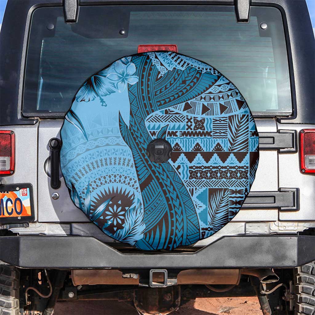 Bula Fiji Spare Tire Cover Shark Tail Turquoise Masi Tapa