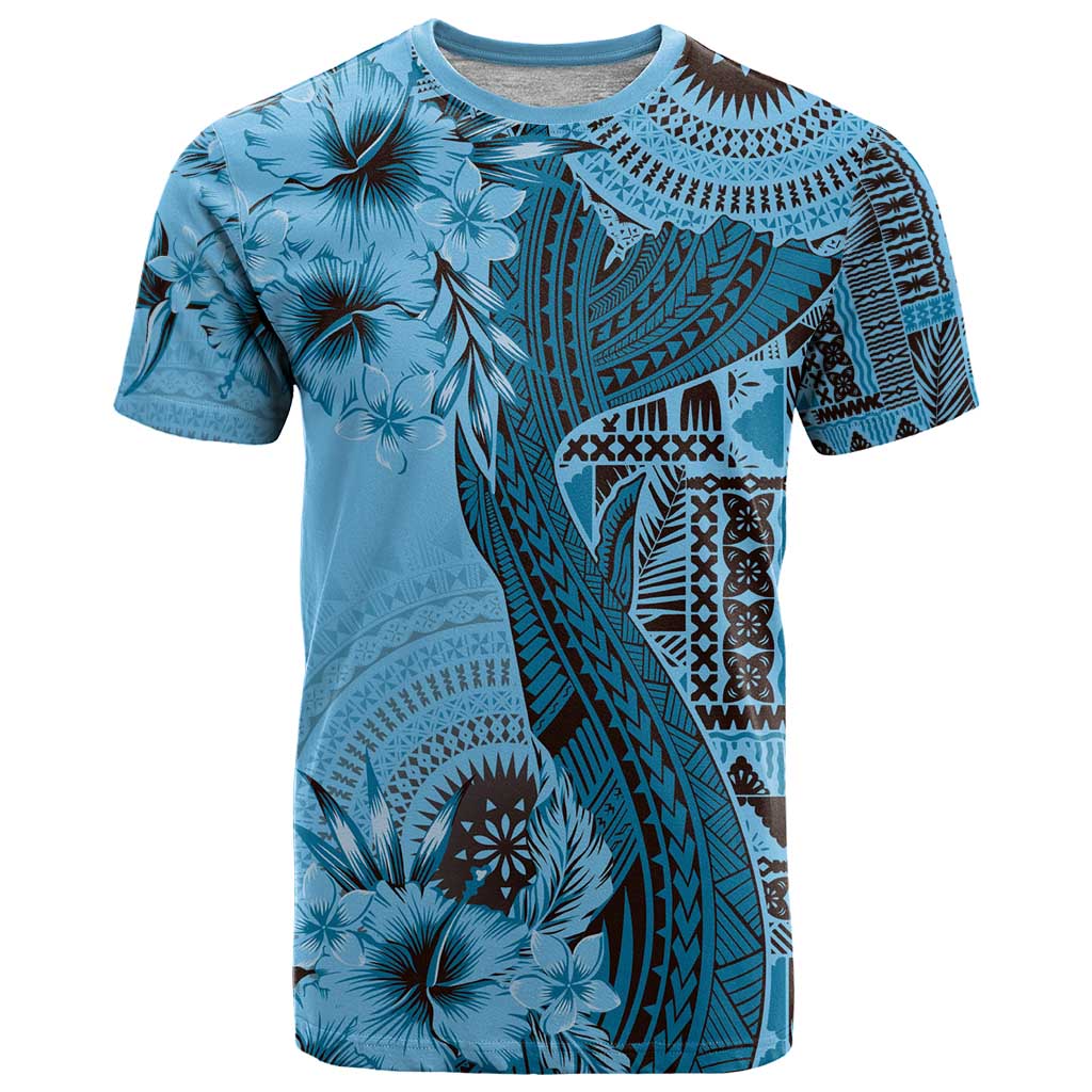 Bula Fiji T Shirt Shark Tail Turquoise Masi Tapa