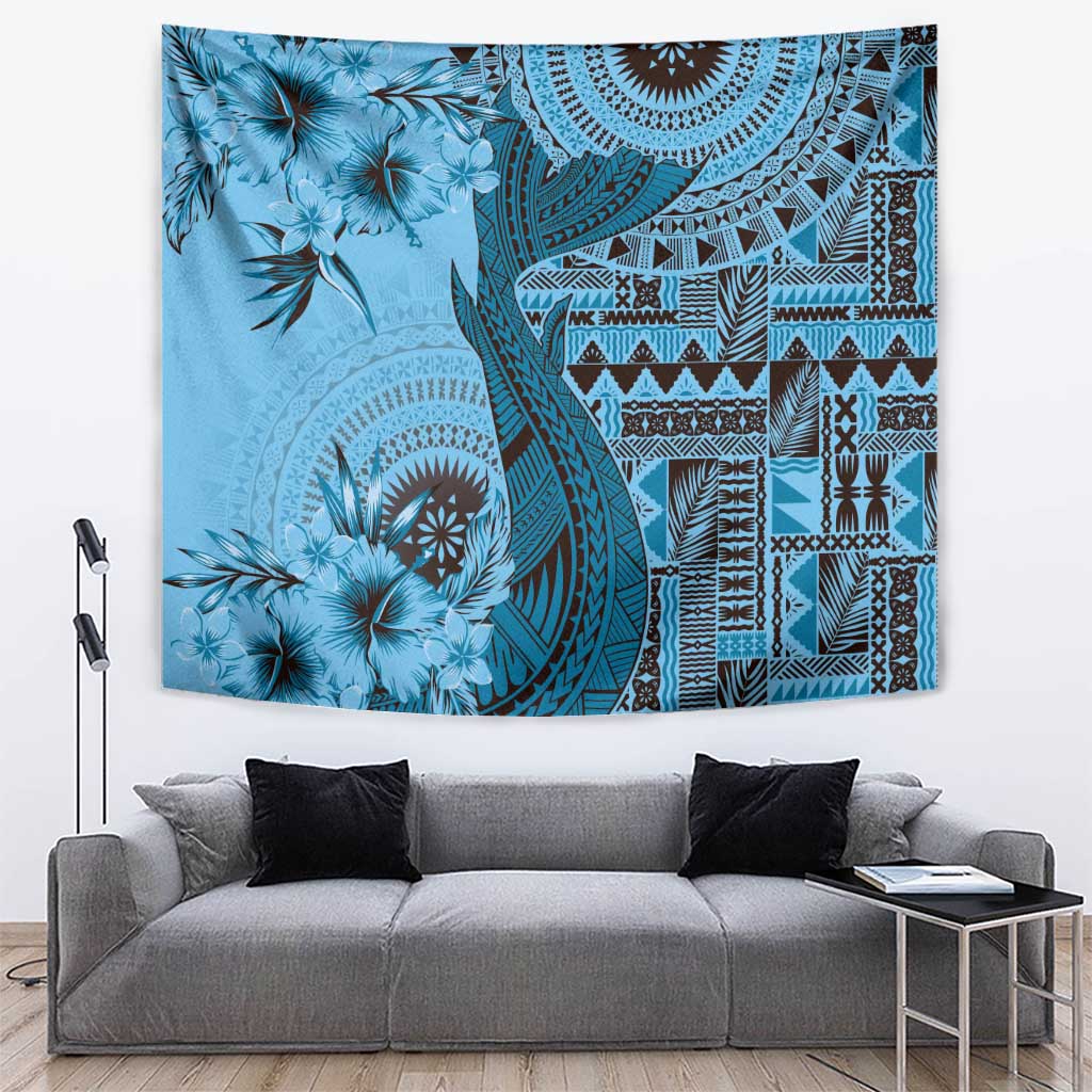 Bula Fiji Tapestry Shark Tail Turquoise Masi Tapa