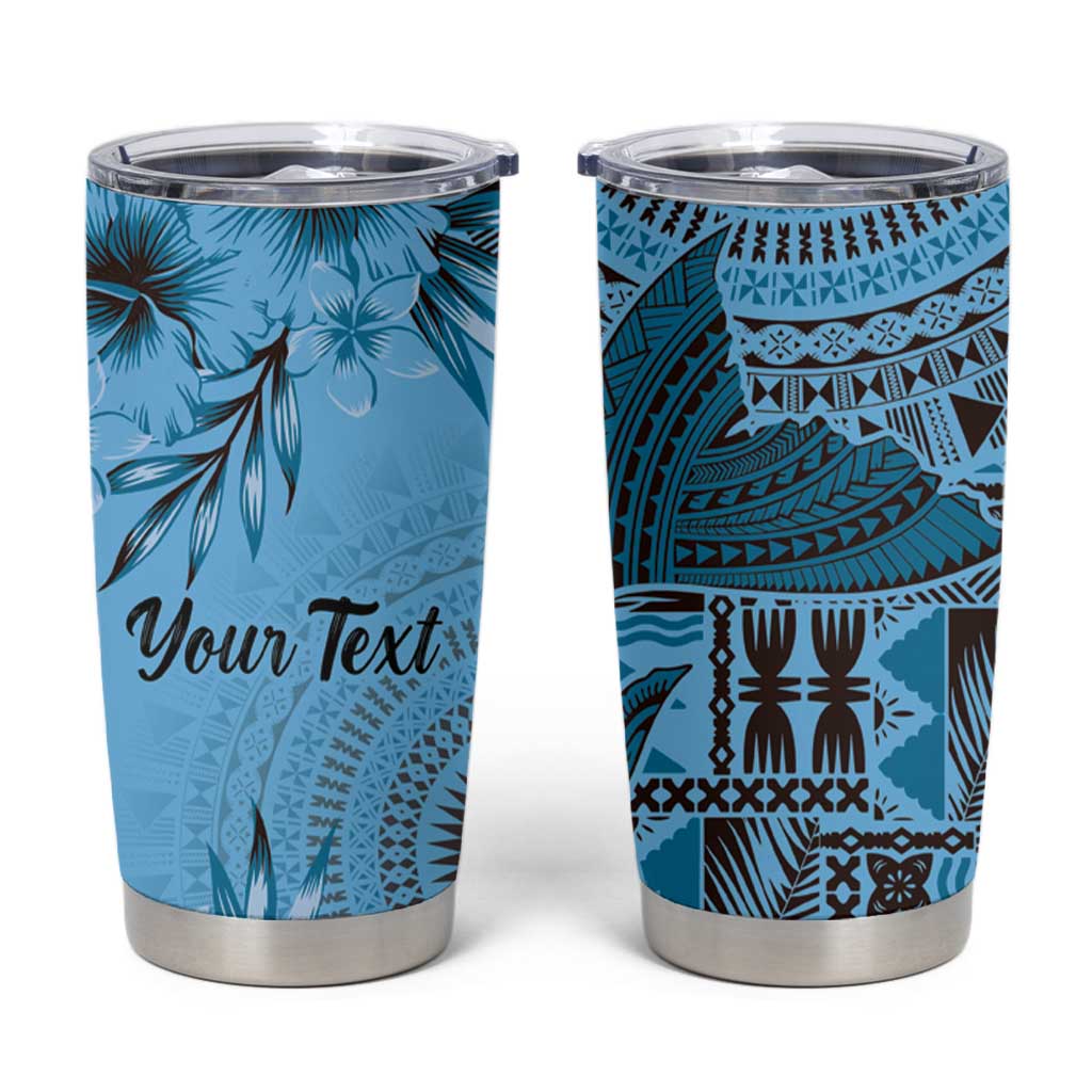 Bula Fiji Personalised Tumbler Cup Shark Tail Turquoise Masi Tapa