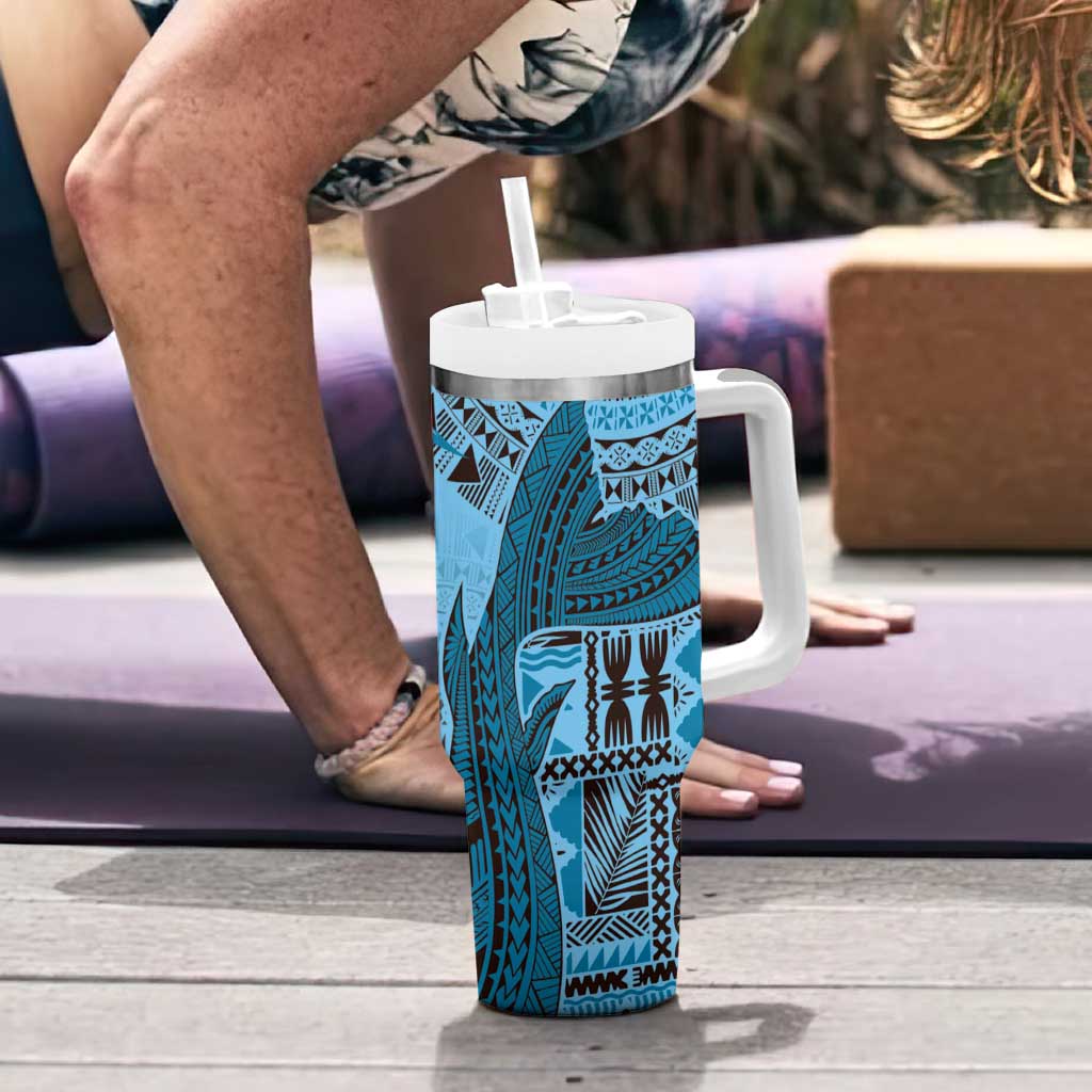 Bula Fiji Personalised Tumbler With Handle Shark Tail Turquoise Masi Tapa
