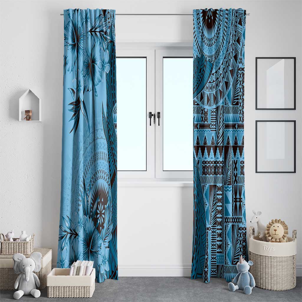 Bula Fiji Window Curtain Shark Tail Turquoise Masi Tapa