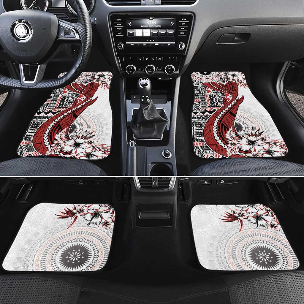 Bula Fiji Car Mats Shark Tail White Masi Tapa LT7 Set 4pcs White - Polynesian Pride