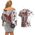 Bula Fiji Couples Matching Off Shoulder Short Dress and Hawaiian Shirt Shark Tail White Masi Tapa